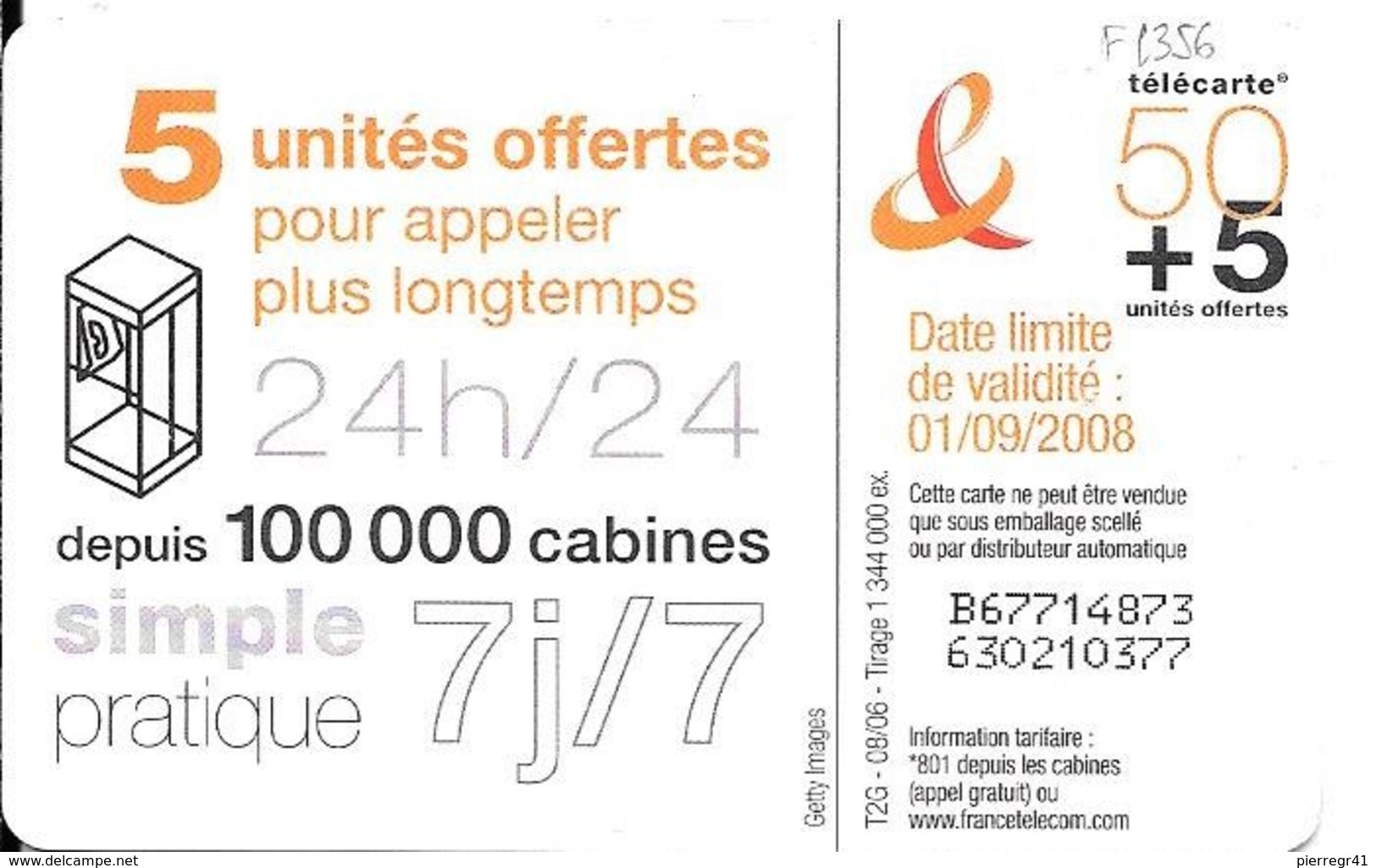 CARTE -PUBLIC-50U-+5-F1356-08/06-GEMA-DANSE2-Exp 01/09/2008-UTILISE-TBE - 2006