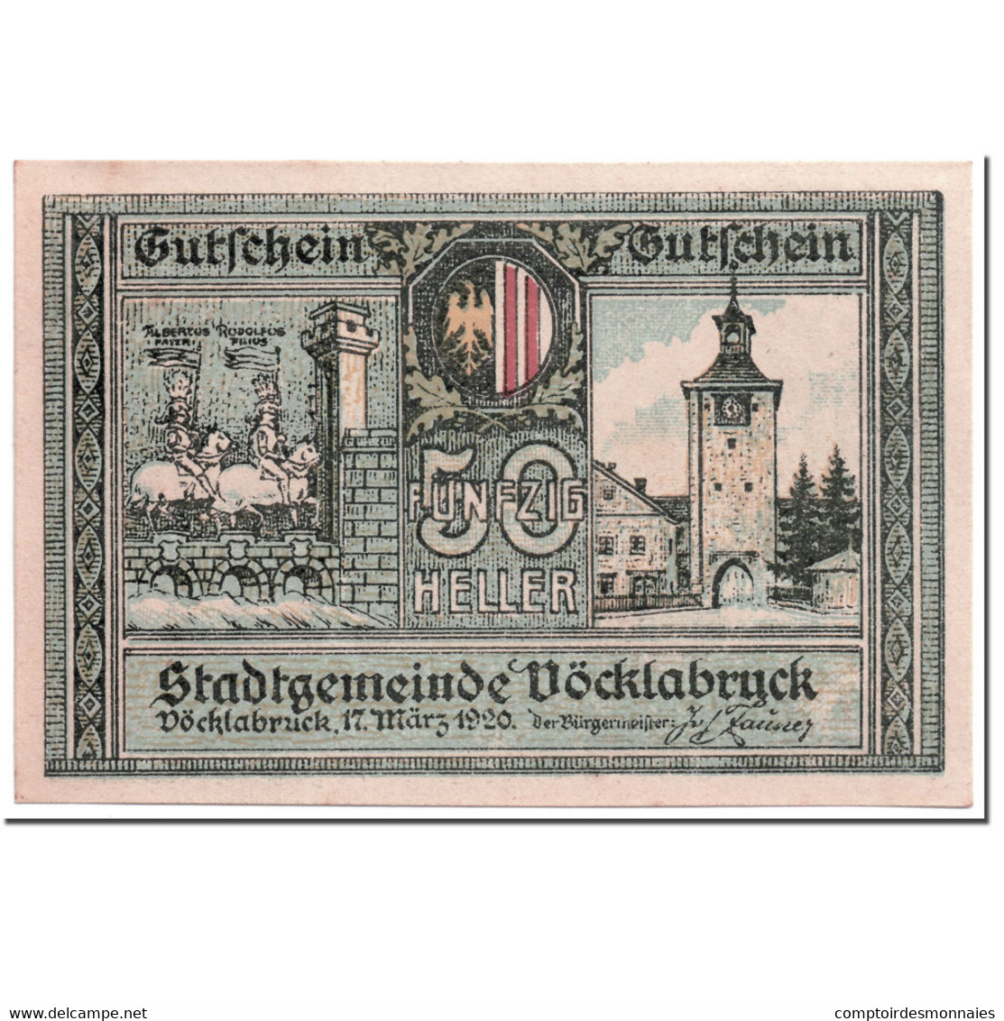 Billet, Autriche, Vocklabruck, 50 Heller, Paysage, 1920, 1920-03-17, SPL - Autriche