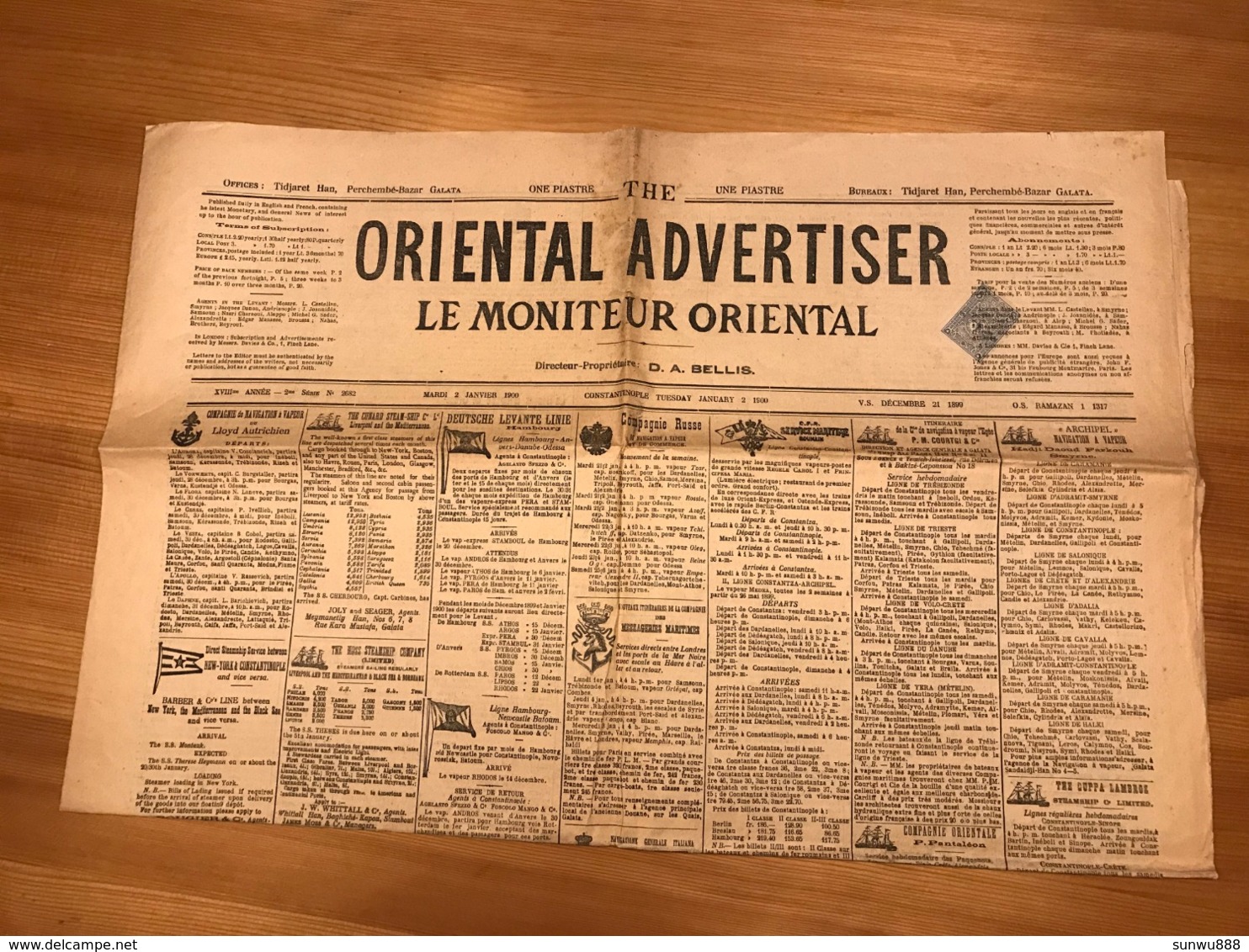 Oriental  Advertiser - Moniteur Oriental - 1899 - 1900 Perchembé-Bazar Galata Turquie - Autres & Non Classés