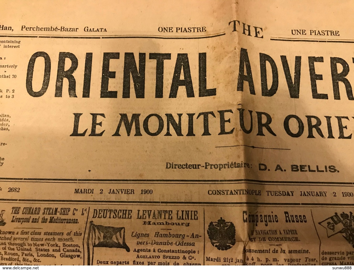 Oriental  Advertiser - Moniteur Oriental - 1899 - 1900 Perchembé-Bazar Galata Turquie - Autres & Non Classés