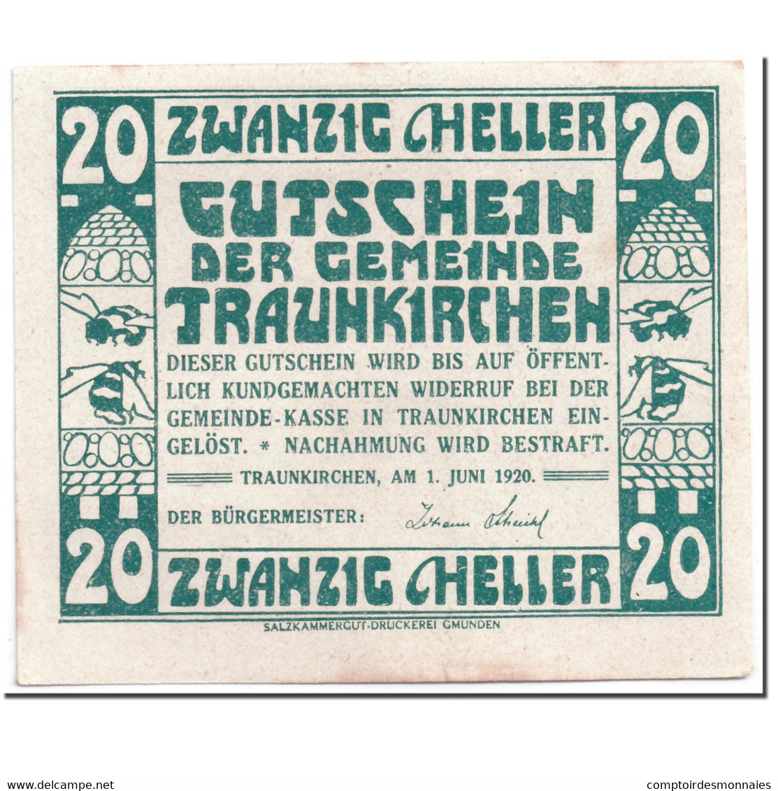 Billet, Autriche, Traunkirchen, 20 Heller, Château, 1920, 1920-06-01, SPL - Oesterreich