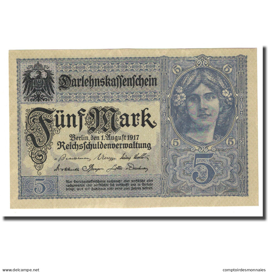 Billet, Allemagne, 5 Mark, 1917-08-01, KM:56b, NEUF - 5 Mark