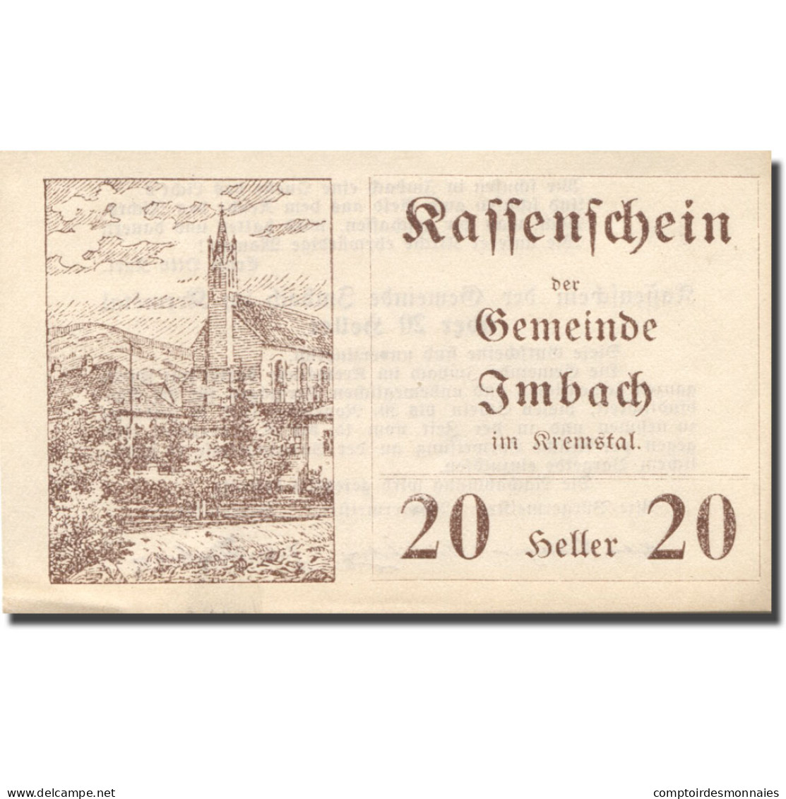 Billet, Autriche, Imbach, 20 Heller, Eglise 1920-12-31, SPL, Mehl:FS 404Ib - Autriche