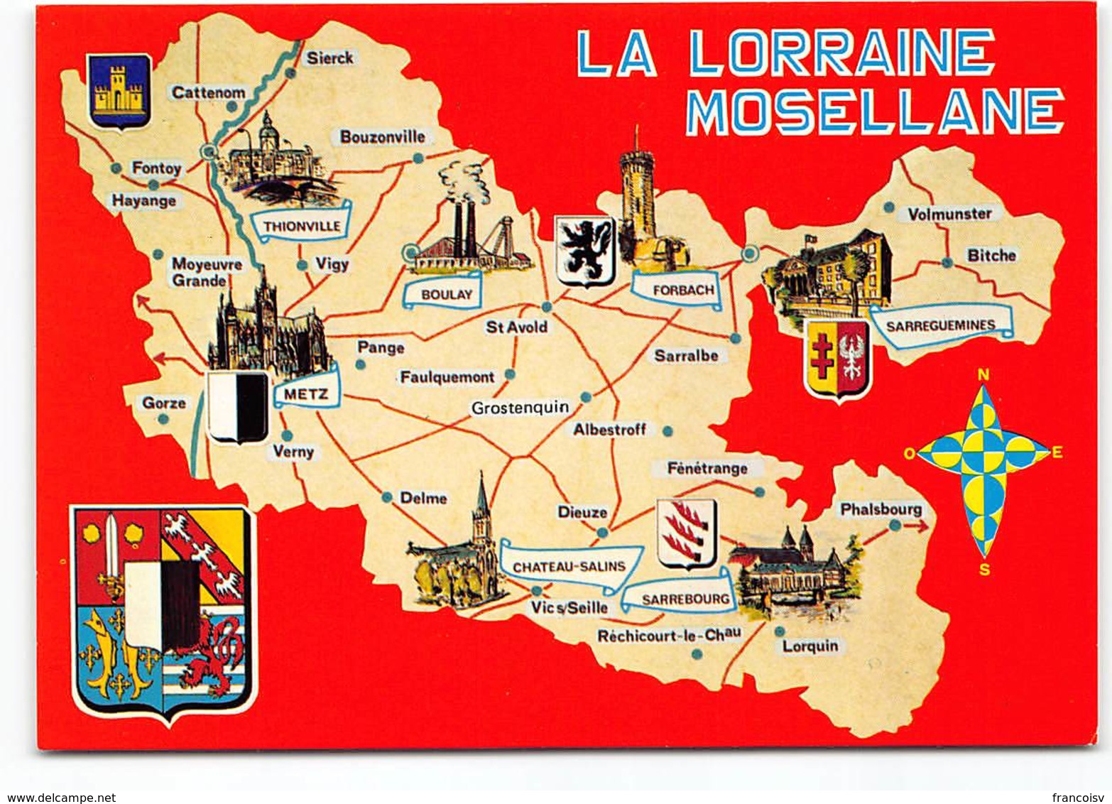 La Lorraine Mosellane. Carte Geographique, Contour De Departement Edit Europ. Boulay Forbach Metz Chateau Salins Lorquin - Altri & Non Classificati