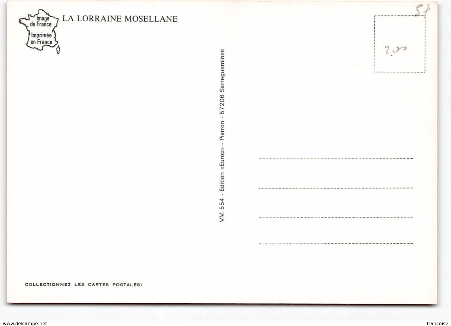 La Lorraine Mosellane. Carte Geographique, Contour De Departement Edit Europ. Boulay Forbach Metz Chateau Salins Lorquin - Altri & Non Classificati