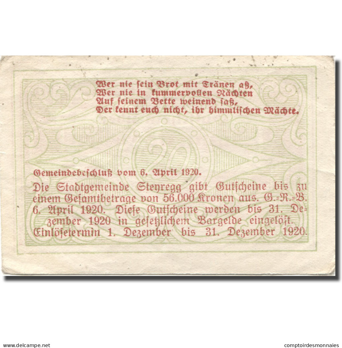Billet, Autriche, Steyregg, 20 Heller, Village, 1920 TTB, Mehl:FS 1036Ia - Oesterreich