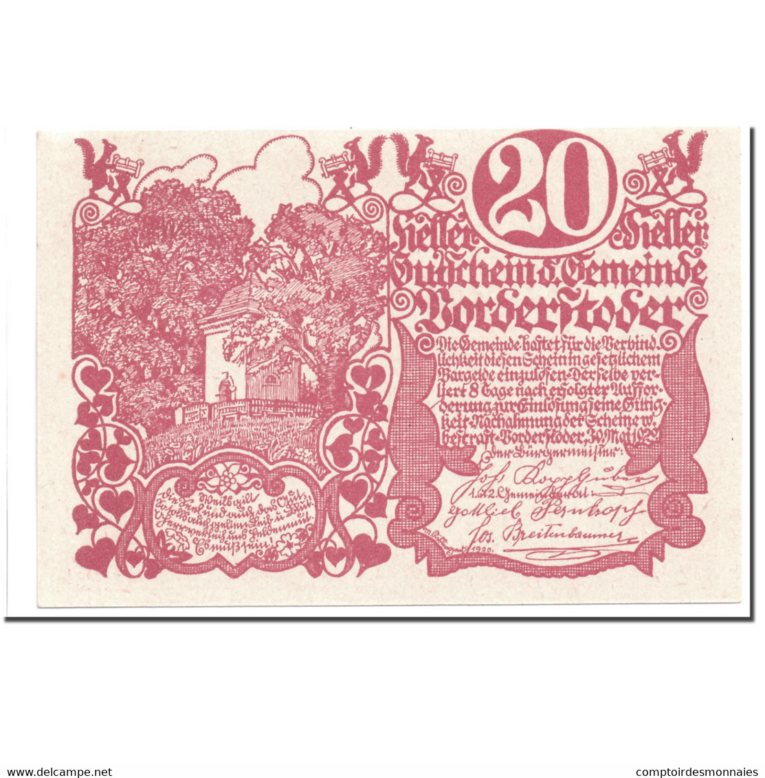 Billet, Autriche, Vorderstoder, 20 Heller, Graphique, 1920, 1920-05-30, SPL - Autriche