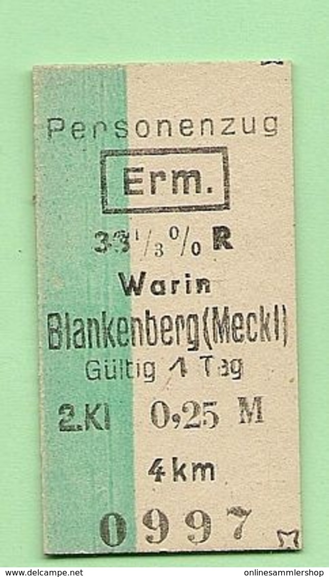 BRD - Pappfahrkarte  (Reichsbahn) - -> Warin -- Blankenberg - Europe