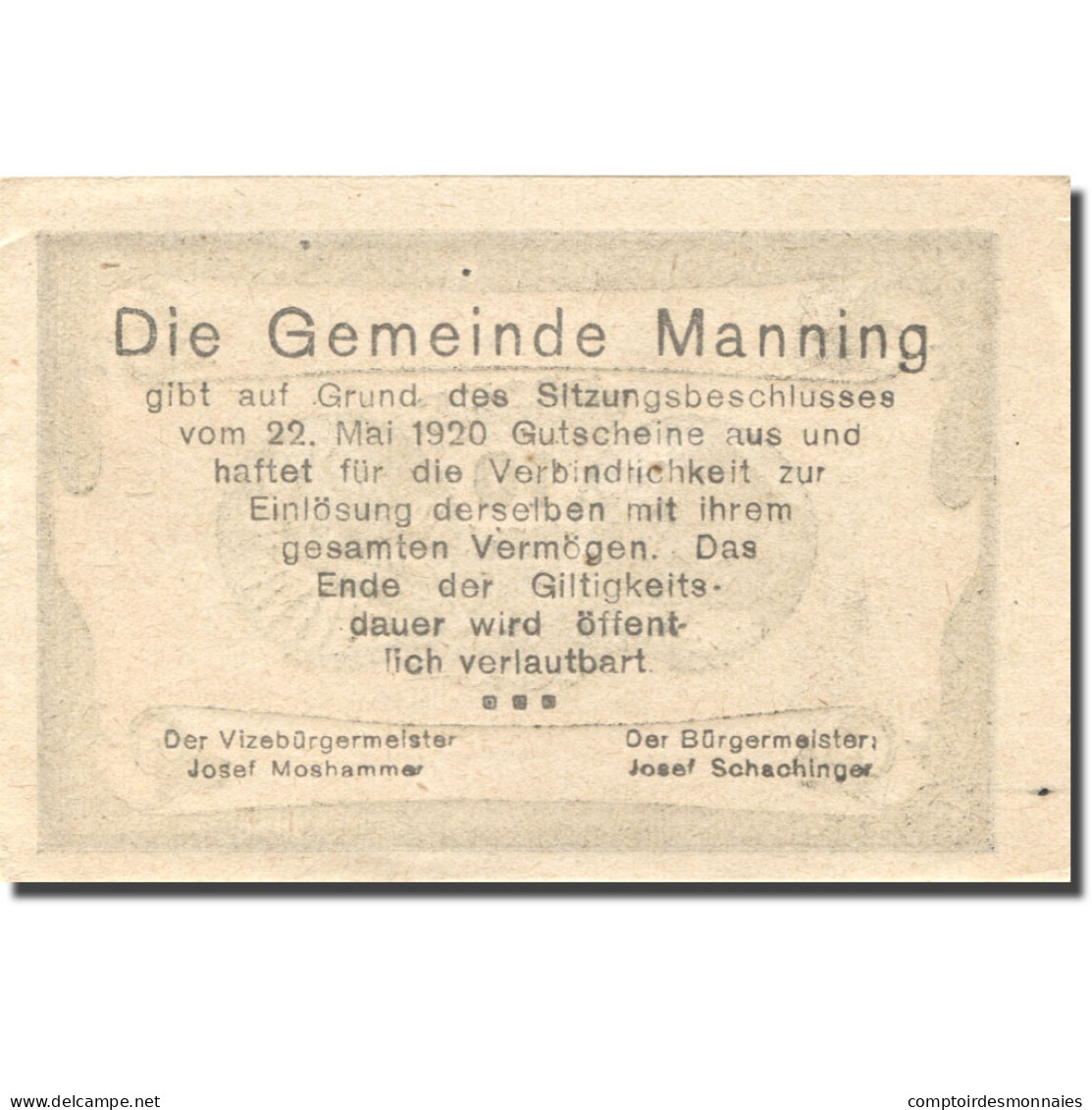 Billet, Autriche, Manning, 10 Heller, Ferme, 1920, 1920-05-22, SPL, Mehl:FS 578b - Autriche