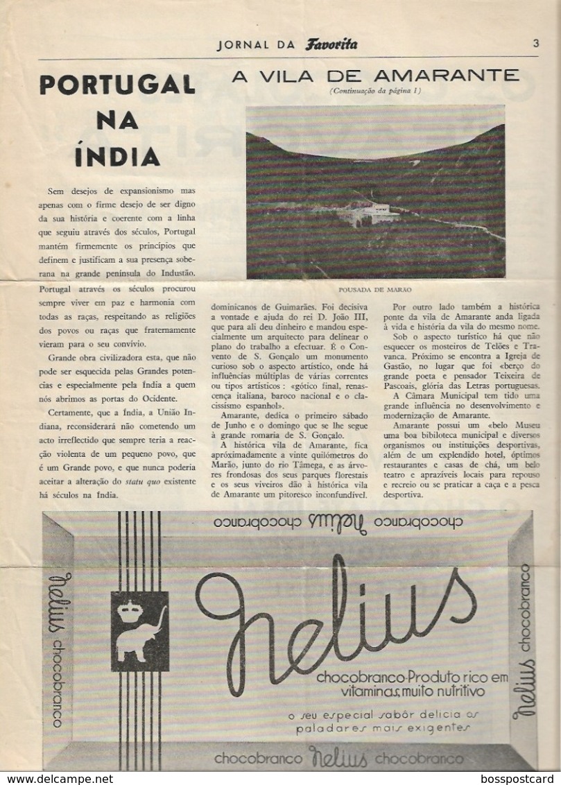 Amarante - Jornal Da Favorita De 1 De Dezembro De 1954 - Chocolate E Biscoitos -  Imprensa - Publicidade. Porto. - Cooking & Wines