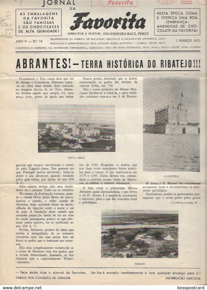 Abrantes - Jornal Da Favorita De 1 De Dezembro De 1954 - Chocolate E Biscoitos -  Imprensa - Publicidade. Santarém. - Cooking & Wines