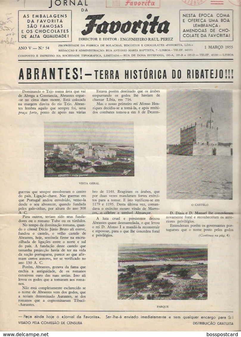 Abrantes - Jornal Da Favorita De 1 De Dezembro De 1954 - Chocolate E Biscoitos -  Imprensa - Publicidade. Santarém. - Küche & Wein