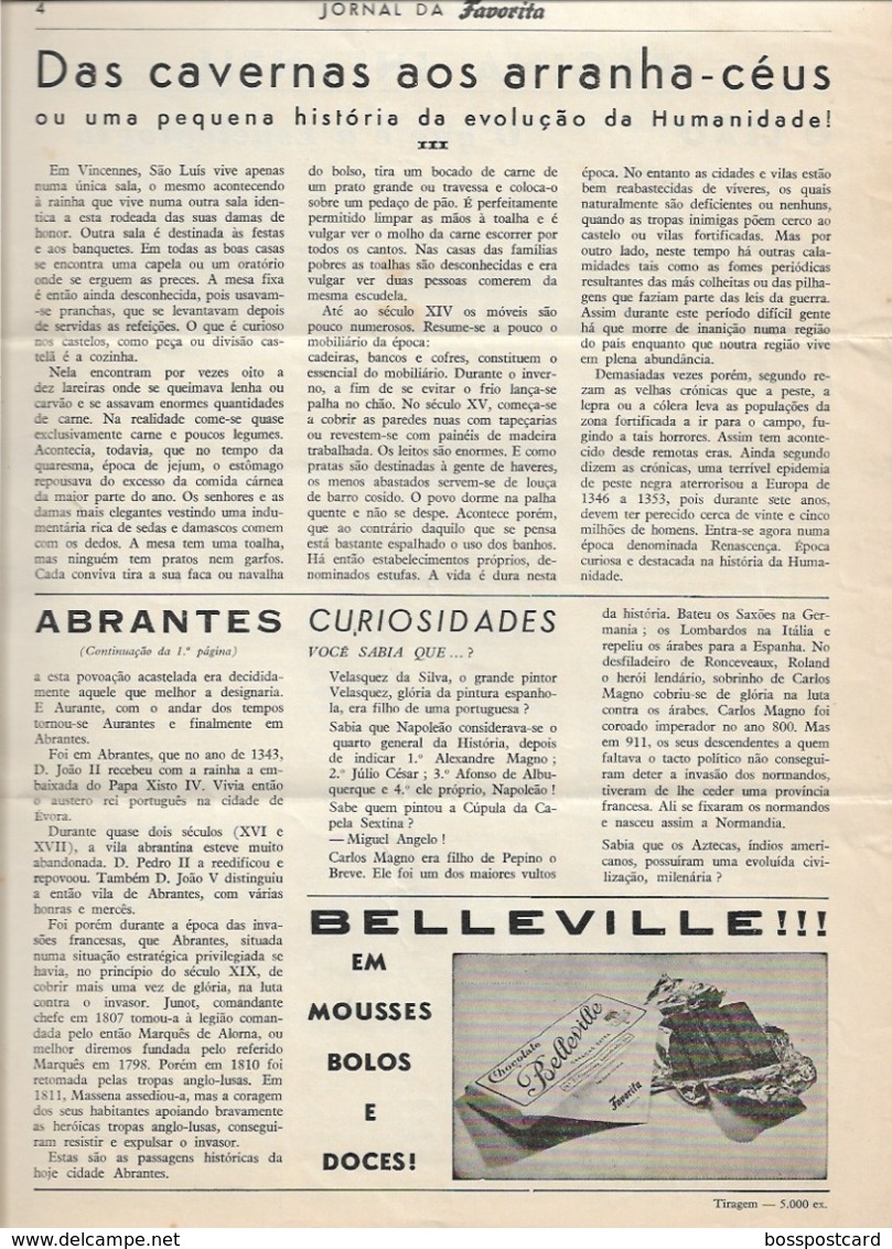 Abrantes - Jornal Da Favorita De 1 De Dezembro De 1954 - Chocolate E Biscoitos -  Imprensa - Publicidade. Santarém. - Cuisine & Vins