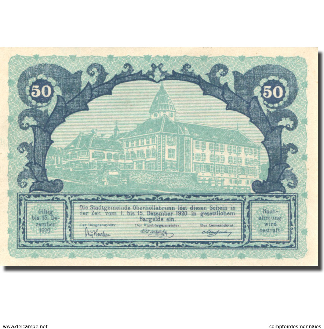 Billet, Autriche, Oberhollabrunn, 50 Heller, Château, 1920 SPL Mehl:FS 683a - Autriche