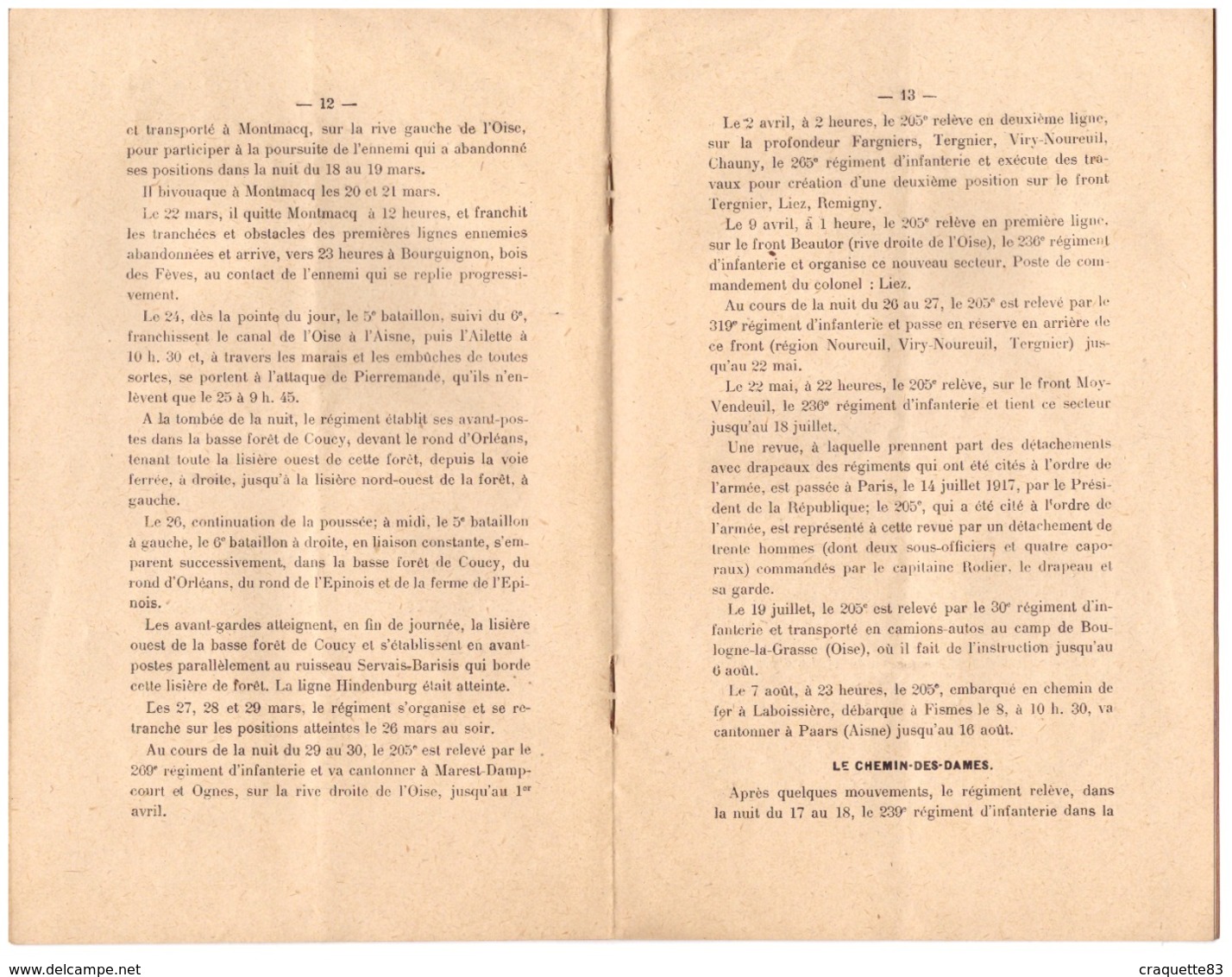 HISTORIQUE DU 205è REGIMENT D'INFANTERIE 1914.18  - - Documenti