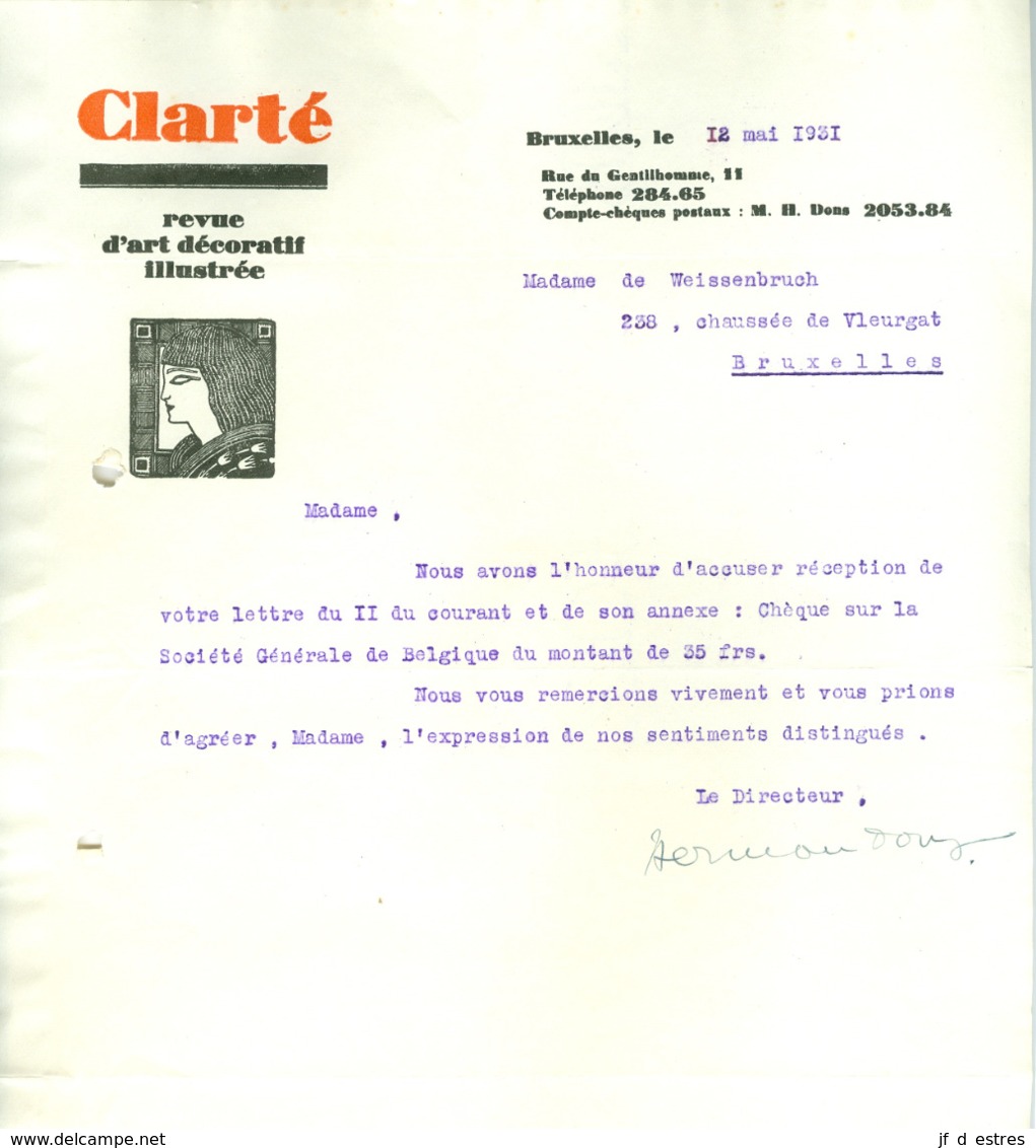 6 Documents Commerciaux (lettre, Factures, Reçus Acquittés Et Timbrés) Pour Revues (L'éventail; Clarté; Indicateur.)1931 - Imprimerie & Papeterie