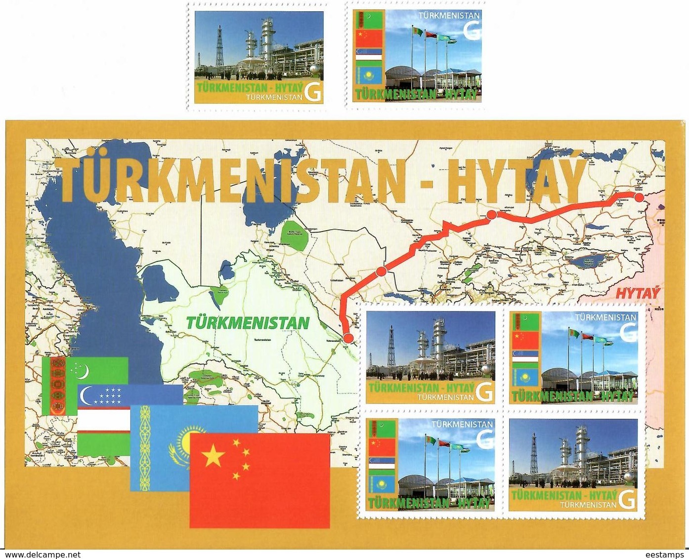 Turkmenistan.2010 Gas Main Turkmenistan-China(Flags). 2v + S/S Of 4. Michel # 277-78 + BL32 - Turkménistan