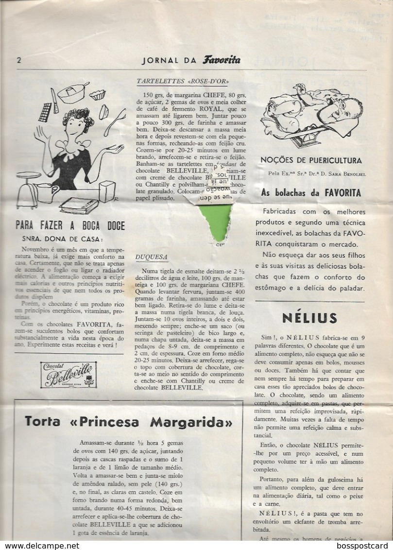 Santo Tirso - Jornal Da Favorita De 1 De Novembro De 1955 - Chocolate E Biscoitos - Imprensa - Publicidade (danificado) - Küche & Wein