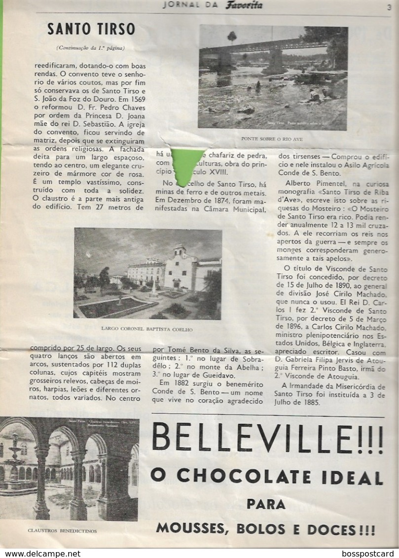 Santo Tirso - Jornal Da Favorita De 1 De Novembro De 1955 - Chocolate E Biscoitos - Imprensa - Publicidade (danificado) - Cuisine & Vins