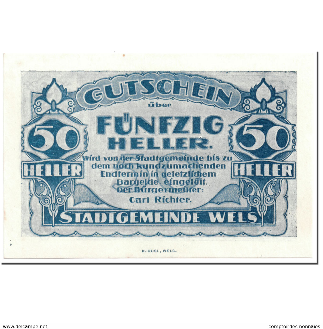 Billet, Autriche, Wels, 50 Heller, Maison 2, SPL, Mehl:1167 II - Autriche