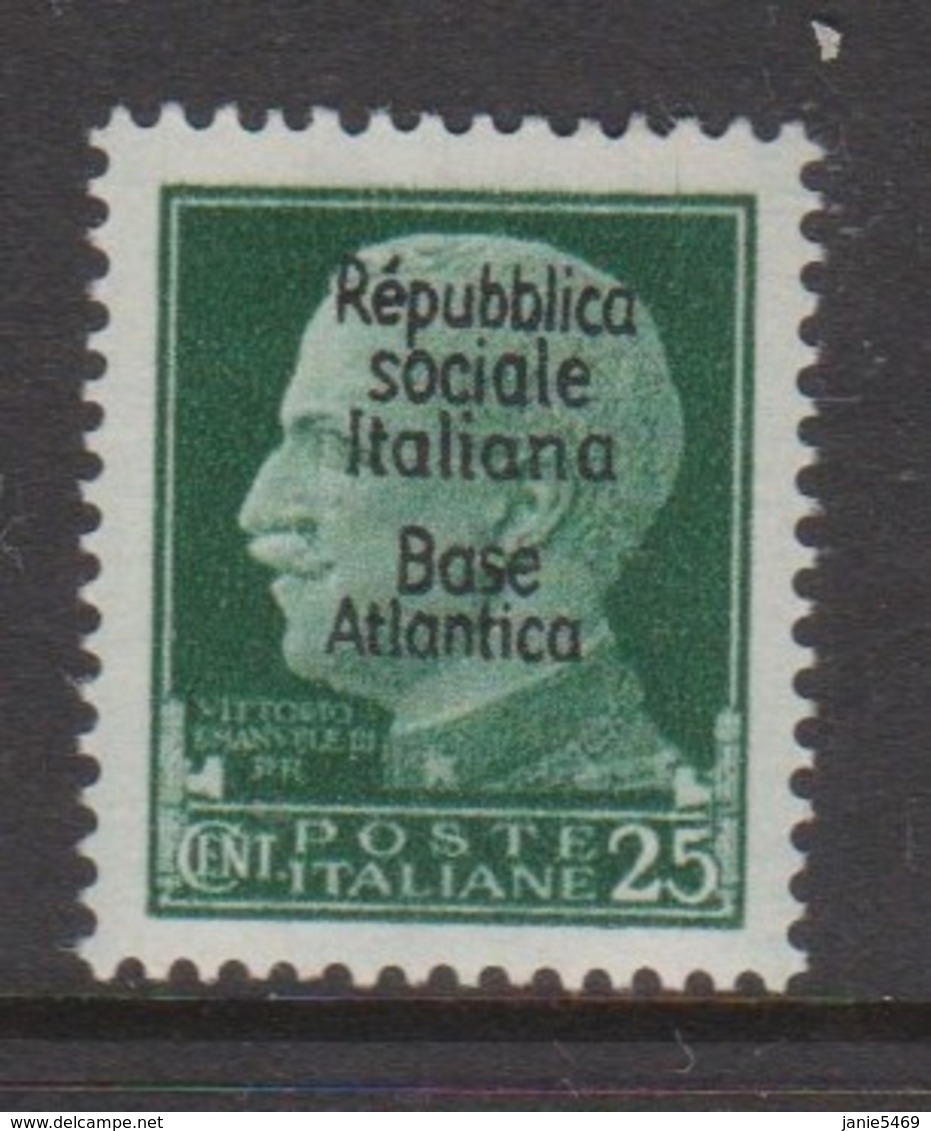 Italy-Italian Social Republic  1944 Overprinted Base Atlantica S 27, 25c Green,mint Hinged - Emissions Locales/autonomes