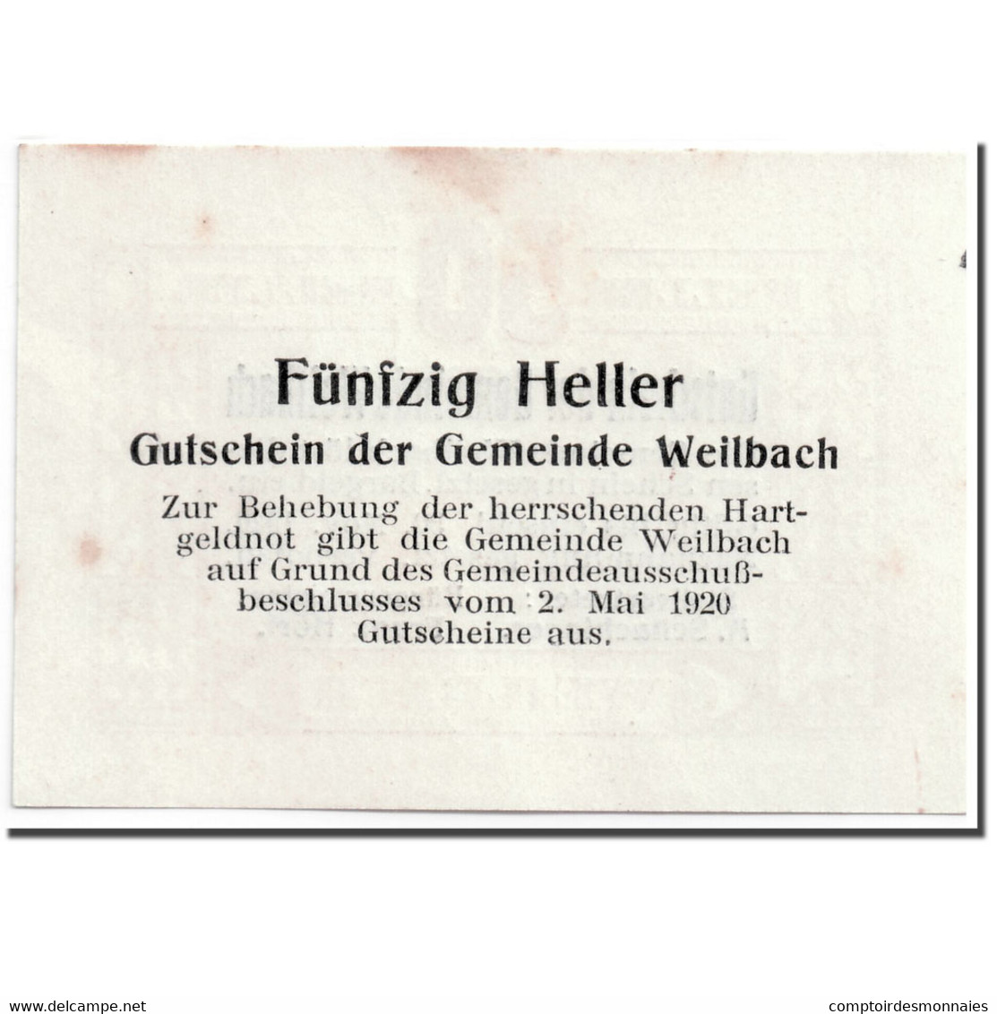 Billet, Autriche, Weilbach, 50 Heller, Graphique, 1920, 1920-05-02, SPL - Autriche