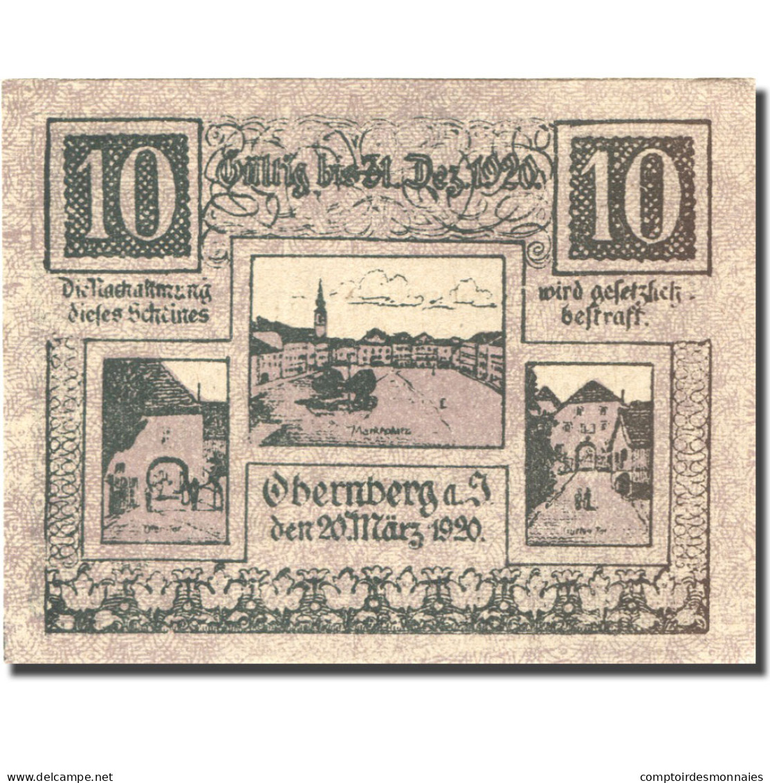 Billet, Autriche, Obernberg, 10 Heller, Village, SPL, Mehl:FS 686Ia - Austria