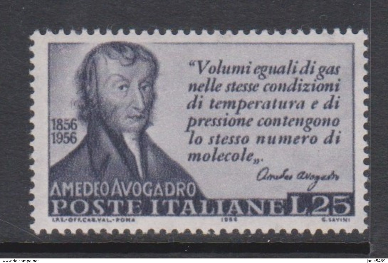 Italy Republic S 802 1956 Amedeo Avogadro Death Centenary,mint Never  Hinged - 1946-60: Mint/hinged