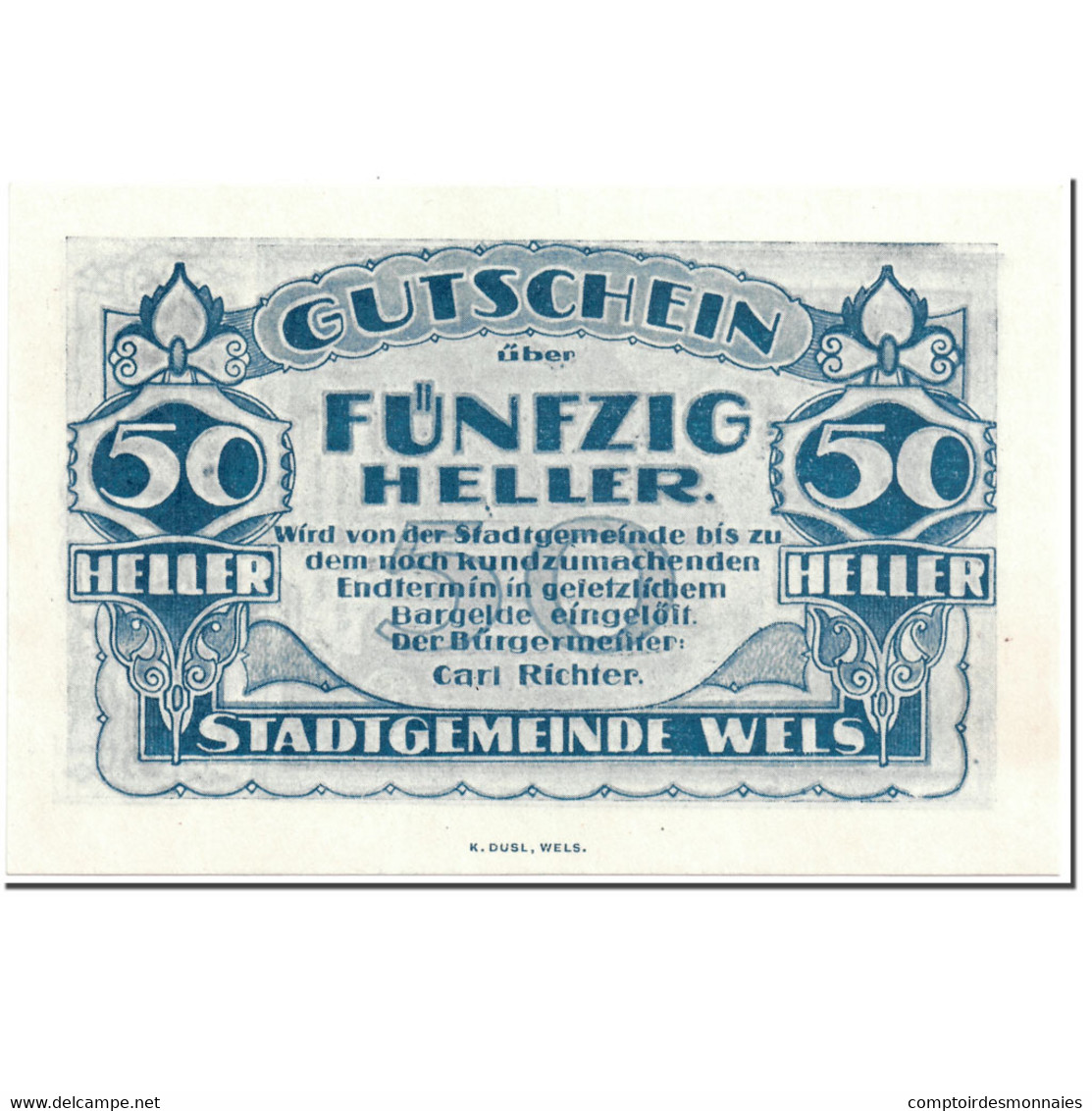 Billet, Autriche, Wels, 50 Heller, Batiment, SPL, Mehl:1167 II - Autriche