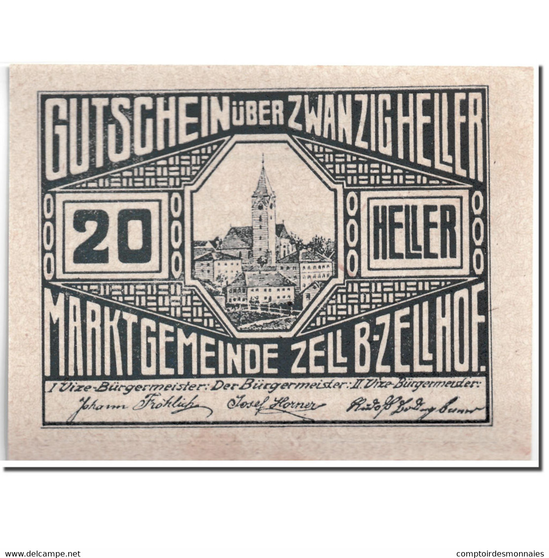 Billet, Autriche, Zell B. Zellhof, 20 Heller, Paysage, 1920, 1920-12-31, SPL - Autriche