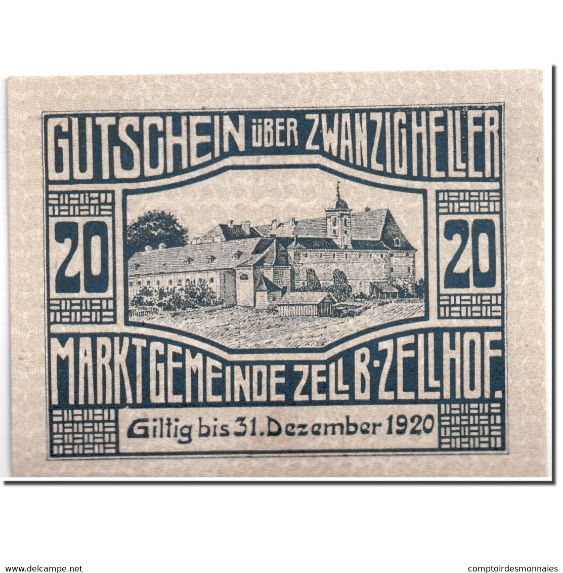 Billet, Autriche, Zell B. Zellhof, 20 Heller, Paysage, 1920, 1920-12-31, SPL - Autriche