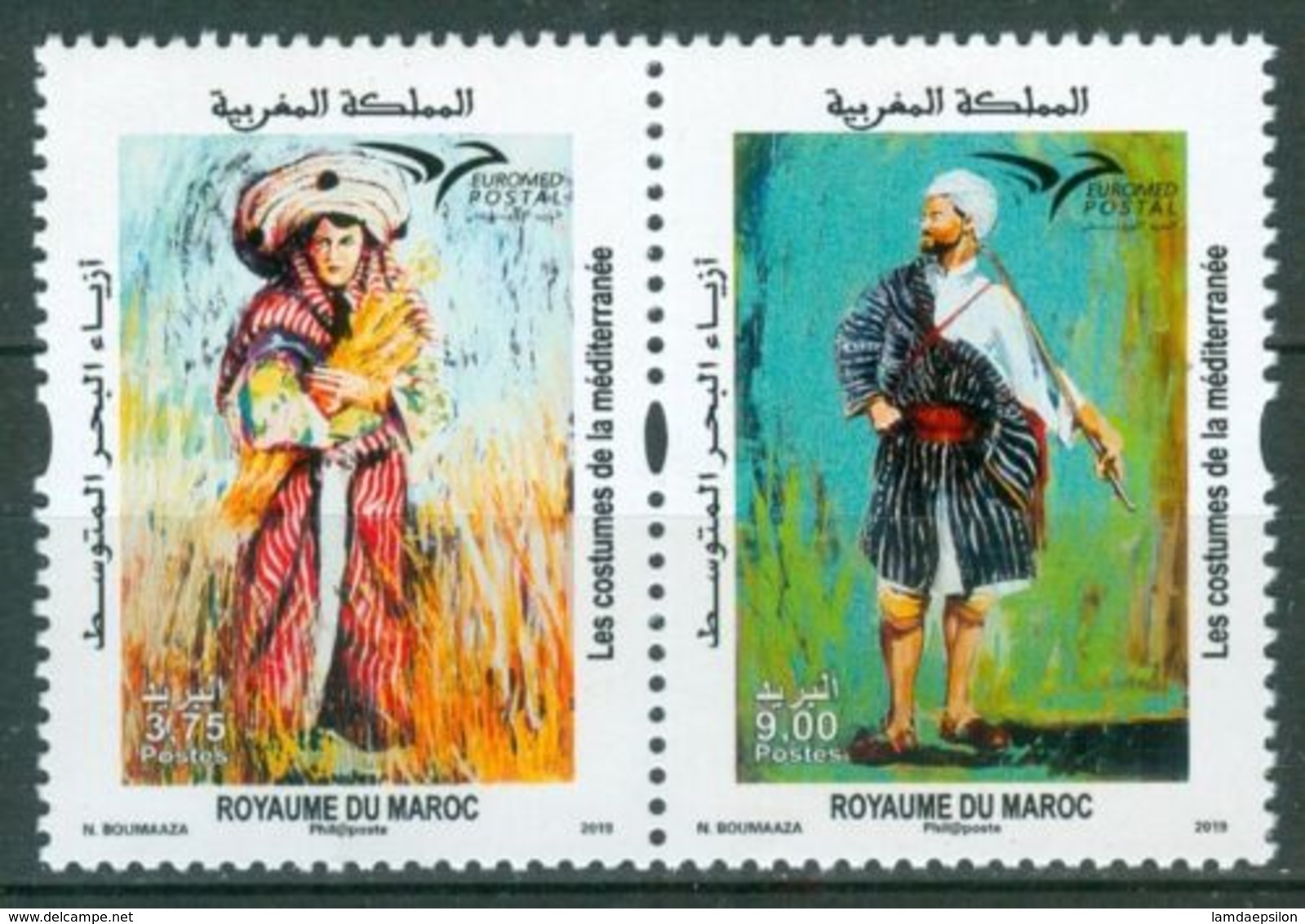 MOROCCO MAROC MAROKKO DEUX TIMBRES LES COSTUMES DE LA MEDITERRANEE 2019 - Morocco (1956-...)