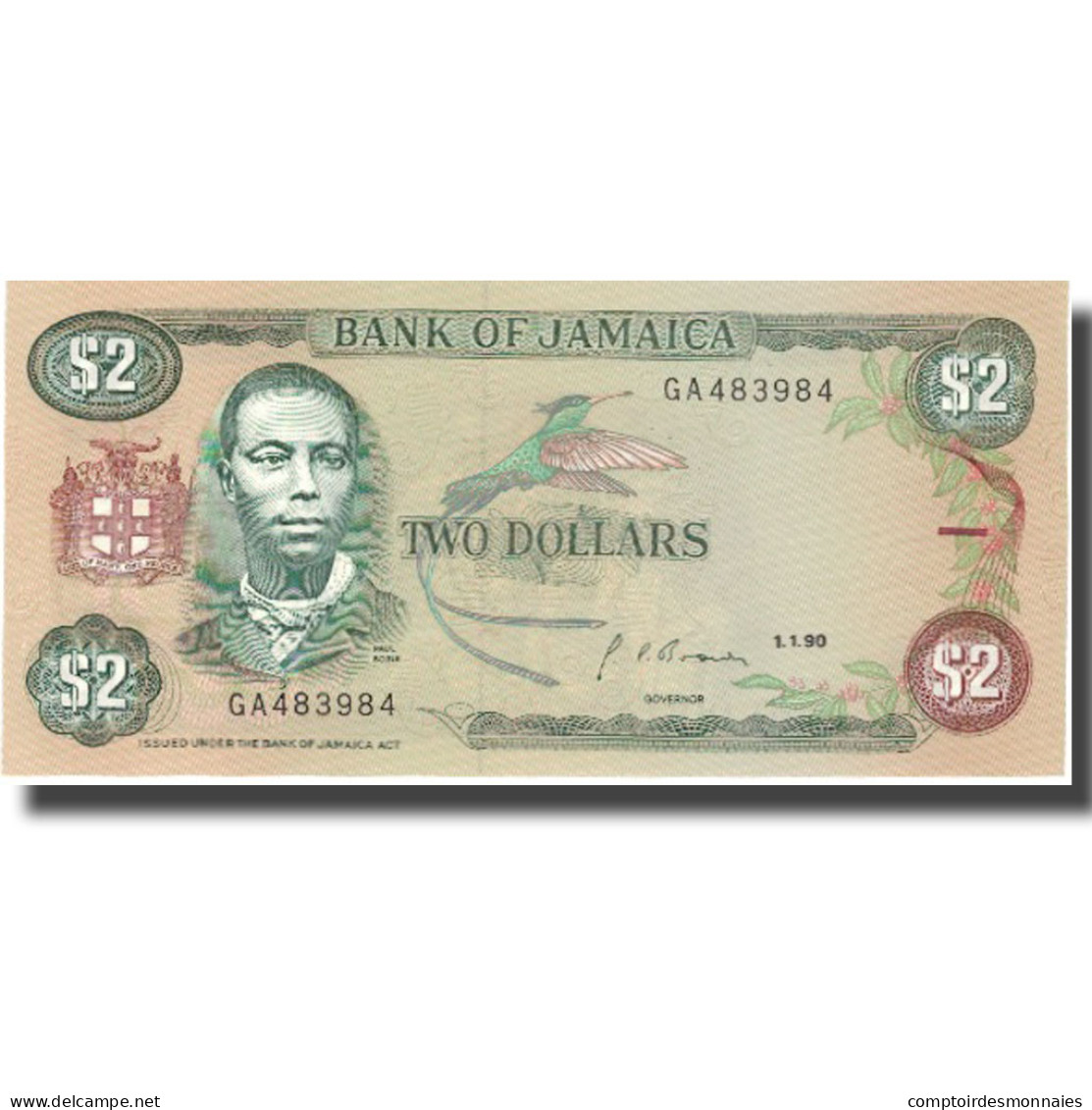 Billet, Jamaica, 2 Dollars, 1985-1993, KM:69d, SPL+ - Jamaica