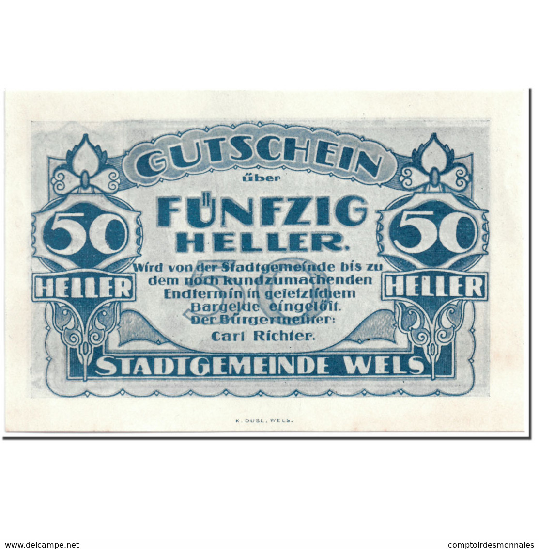 Billet, Autriche, Wels, 50 Heller, Ville, SPL, Mehl:1167 II - Autriche