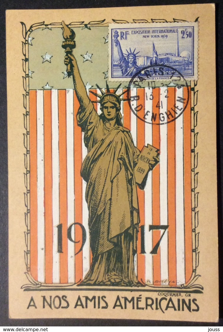 CM56 Carte Maximum 458 Exposition Internationale New York. À Nos Amis Américains. - 1940-1949