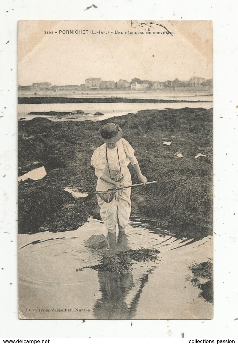 Cp, Sports, Pêche,une Pêcheuse De Crevettes ,  44 ,  PORNICHET ,  Voyagée 1909 - Pêche