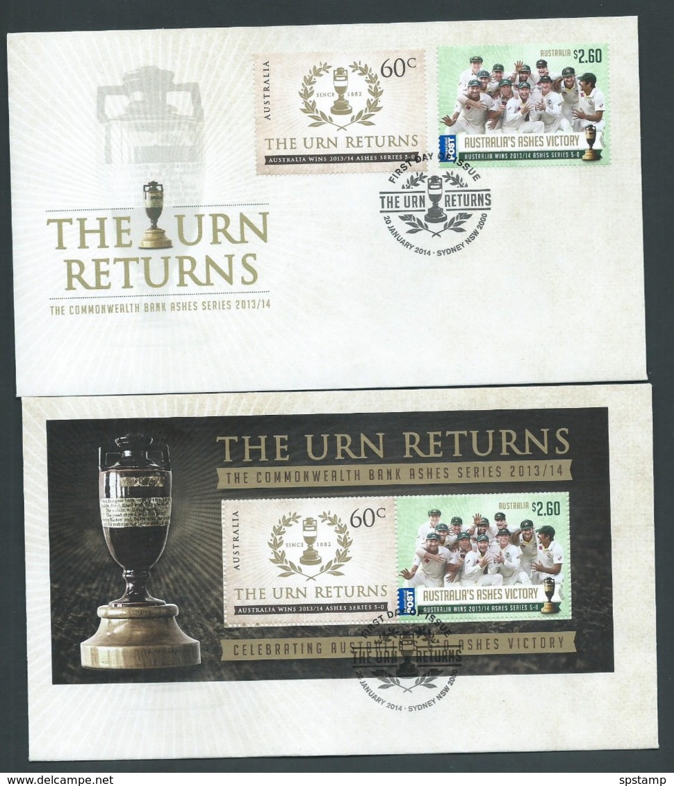 Australia 2014 Cricket Ashes Victory Set 2 & Miniature Sheet On 2 FDC Official Unaddressed - Covers & Documents