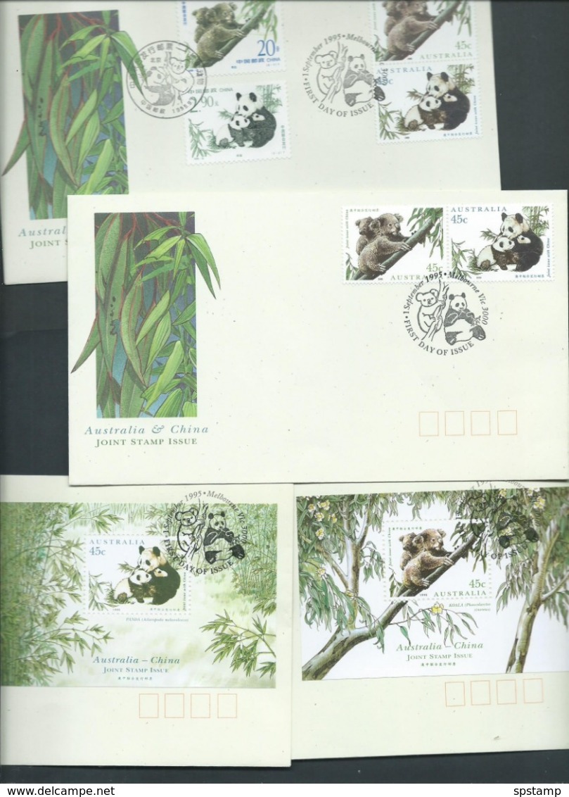 Australia China 1995 Koala & Panda Bear Joint Issue Sets & Both Miniature Sheets On 4 FDC Official Unaddressed - Covers & Documents