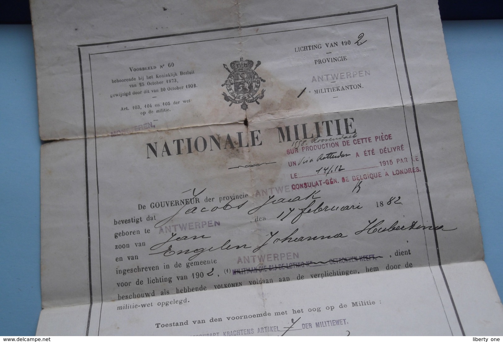 NATIONALE MILITIE ( Lichting 1902  Antwerpen Borgerhout > Jacobs Jaak 1882) 2 Dokumenten ( Zie / Voir Photo ) ! - Dokumente