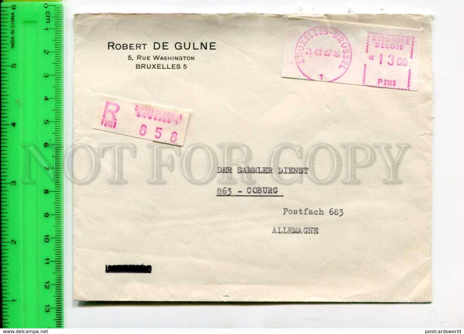 425016 BELGIUM To GERMANY 1967 Year Postage Meter Stamp Registered COVER - Covers & Documents