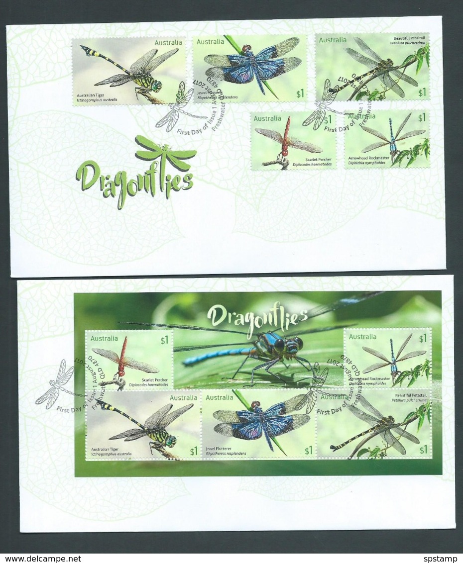 Australia 2017 Dragonflies Insect Set Of 5 & Miniature Sheet On 2 FDC Official Unaddressed - Covers & Documents