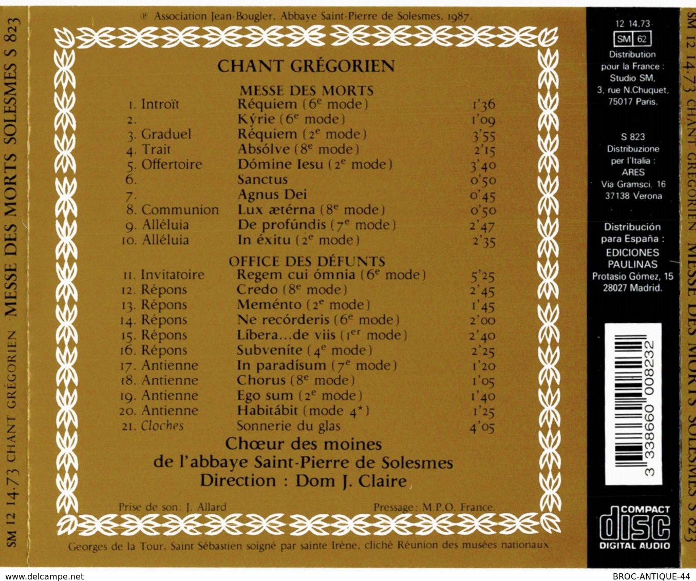 CD N°665 - MESSE DES MORTS & OFFICE DES DEFUNTS - CHANT GREGORIEN - Chants Gospels Et Religieux