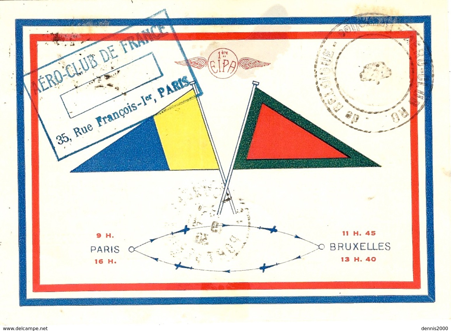 1930- Carte Aeropostale PARIS-BRUXELLES-PARIS  Novembre 1930 - 1960-.... Lettres & Documents