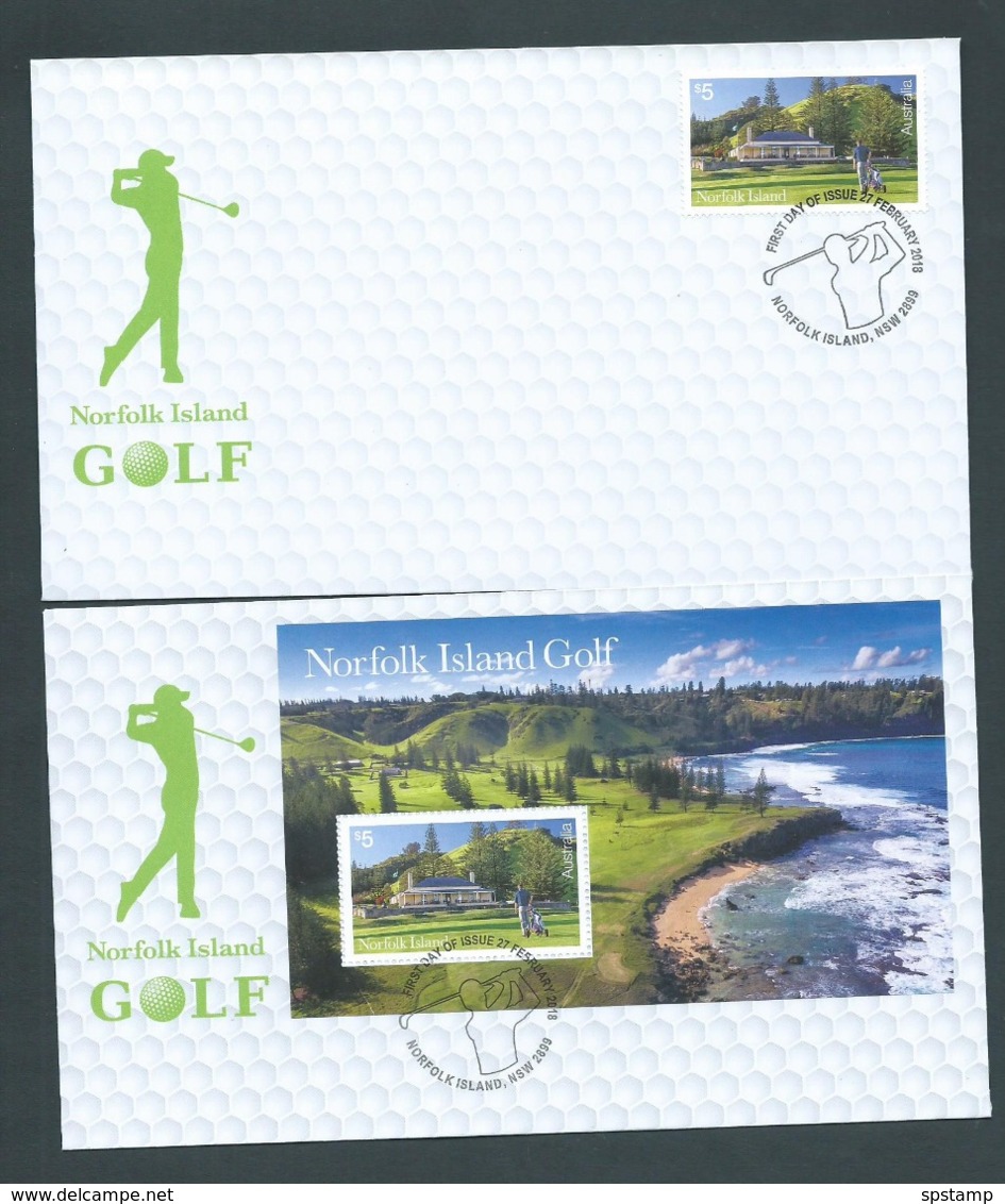 Norfolk Island 2018 $5 Golf Single & Miniature Sheet On 2 FDC Official Unaddressed - Norfolk Island