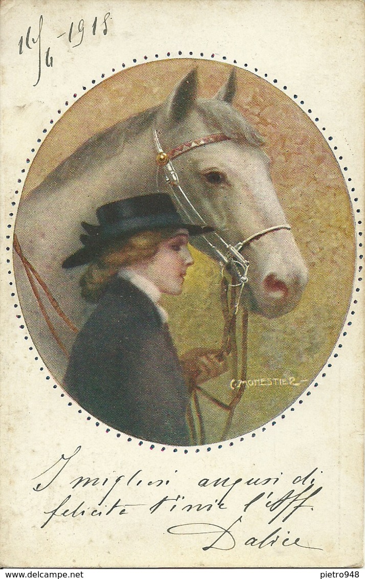 Ragazza Con Cavallo, Fille Avec Cheval, Girl With Horse, Illustrazione, C. Monestier Illustratore - Monestier, C.