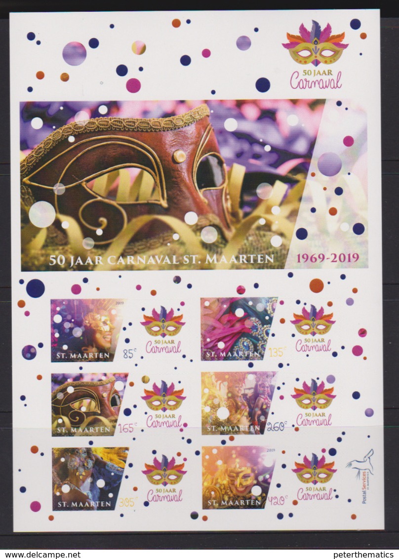 ST. MAARTEN, 2019, MNH,  CELEBRATIONS, CARNIVAL, MASKS, DANCING, SHEETLET - Carnival