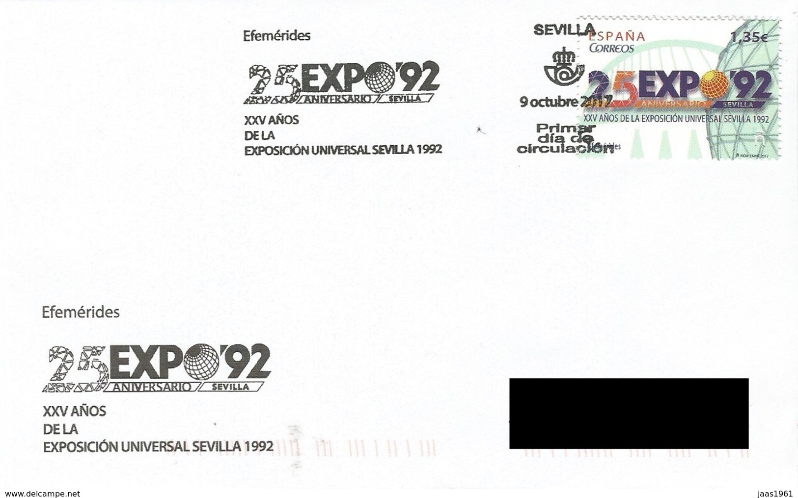 SPAIN. POSTMARK 25th ANNIV. EXPO'92 SEVILLA. 2017 - Other & Unclassified