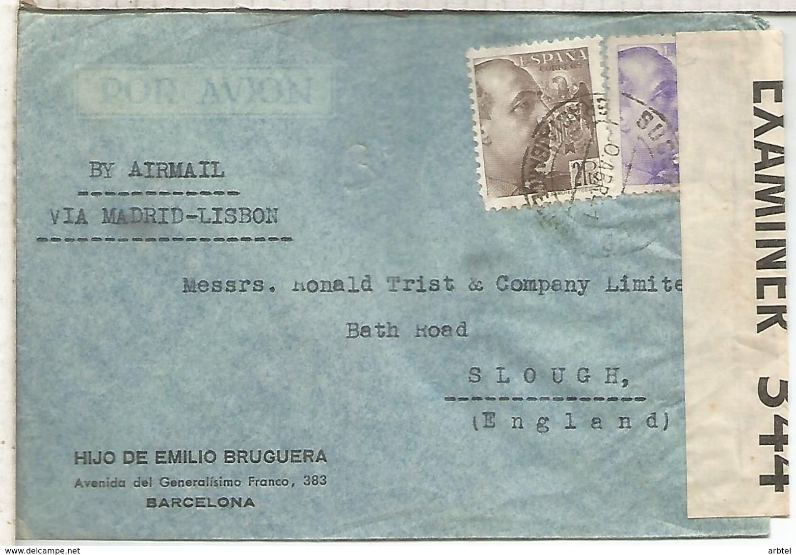 BARCELONA CC A SLOUGH 1941 FRANCO PERFIL SANCHEZ TODA CON CENSURA BRITANICA Y DE BARCELONA - Lettres & Documents