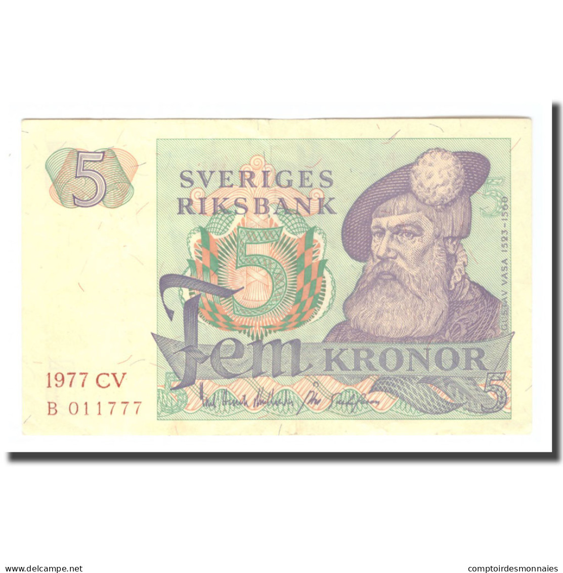 Billet, Suède, 5 Kronor, 1977, 1977, KM:51d, TB - Suède