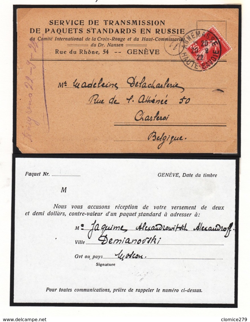 Guerre 1914/18       Croix Rouge De Genève Vers La Belgique  Recherche  De Paquet Standard  Après Guerre Année  1922 - Andere & Zonder Classificatie